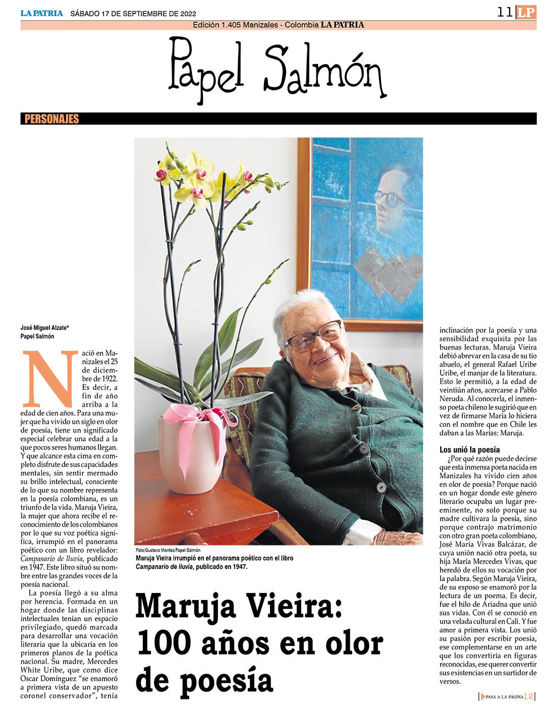Maruja Vieira: 100 Años en Olor de Poesía. Papel Salmón / La Patria